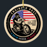 Motorrijwiel met motorrijtuigenpasser keramisch ornament<br><div class="desc">Engineer Pass gedaan in een ,  legendarisch embleem. Het is een beroemde schilderachtig drive die in Colorado en de San Juan-bergen wordt gevonden.</div>