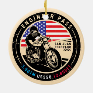 Motorrijwiel met motorrijtuigenpasser keramisch ornament