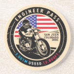 Motorrijwiel met motorrijtuigenpasser zandsteen onderzetter<br><div class="desc">Engineer Pass gedaan in een ,  legendarisch embleem. Het is een beroemde schilderachtig drive die in Colorado en de San Juan-bergen wordt gevonden.</div>