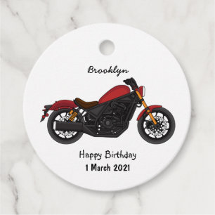 Motorrijwiel met wolkruisstijl bedankjes labels