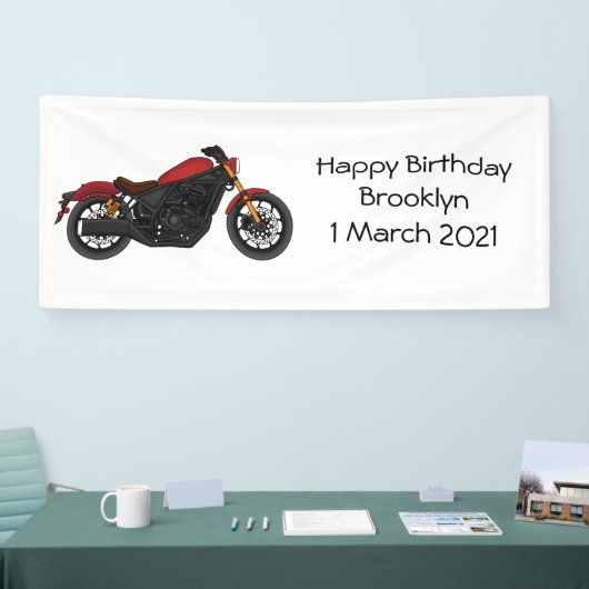 Motorrijwiel met wolkruisstijl spandoek (Beurs)