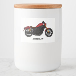 Motorrijwiel met wolkruisstijl voedselcontainer etiket