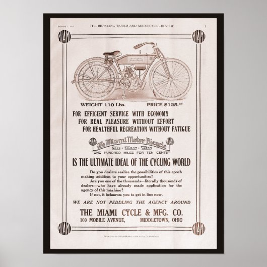 Motorrijwiel Miami 1915 en Poster (Voorkant)