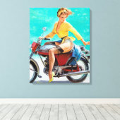 Motorrijwiel omhoog draaien canvas afdruk (Insitu (Houten vloer))