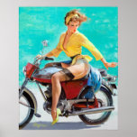 Motorrijwiel omhoog draaien poster<br><div class="desc">pin-up. Zeer hoog afbeelding direct vanaf het oorspronkelijke schilderij van de canvasolie.</div>