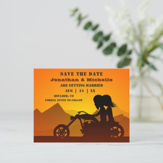 Motorrijwiel: raket, zonneschijn/zonneschijn save the date (Staand voorkant)