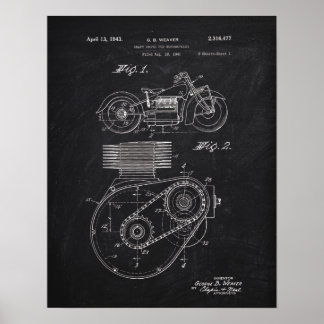 Motorrijwiel Shaft Drive 1943 Patent Chalkboard Poster
