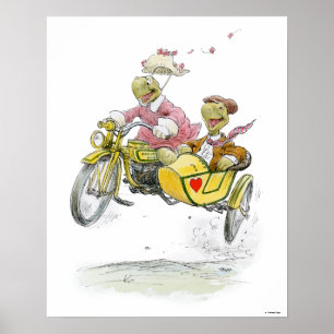 Motorrijwiel Sidecar Turtles afdrukken Poster