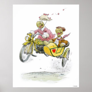 Motorrijwiel Sidecar Turtles afdrukken Poster