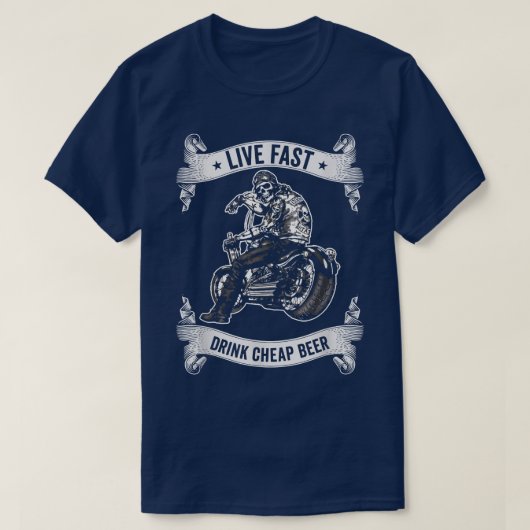 Motorrijwiel Skeleton Biker Drink Beer Motorcyc T-shirt (Design voorkant)