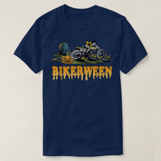 motorrijwiel van het skelet tussen halloween Pum T-shirt (Design voorkant)