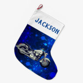 Motorrijwiel voor zwart en zilver en sneeuw grote kerstsok (Voorkant (Hangend))