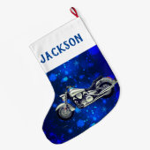 Motorrijwiel voor zwart en zilver en sneeuw grote kerstsok (Achterkant (Hangend))