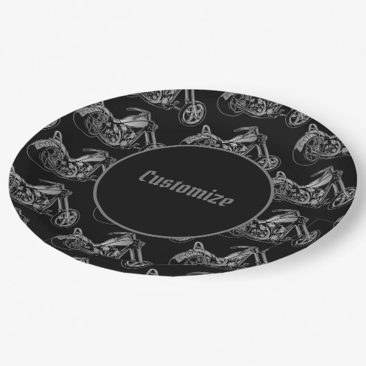 Motorrijwiel voor zwart en zilver papieren bordje (Gekanteld)
