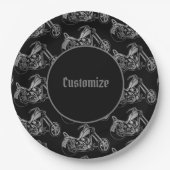 Motorrijwiel voor zwart en zilver papieren bordje (Voorkant)