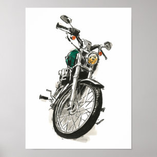 Motorrijwielen in inkt I Poster