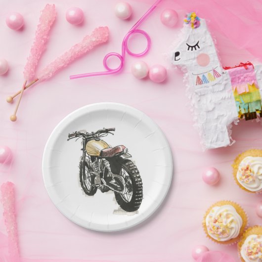 Motorrijwielen in inkt III Papieren Bordje (Feest)