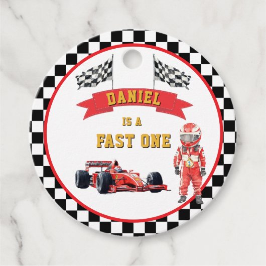 Motorsport Checkered Flag Round Party Bedankjes Labels (Voorkant)