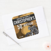 Motorthema, 50e verjaardag, Goud en zwart Vierkante Sticker (Envelop)