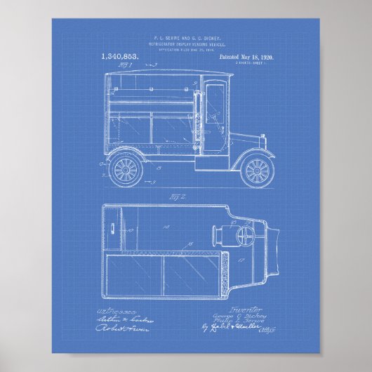 motorvoertuig 1920 - Kunst met patenten - blauwdr Poster (Voorkant)