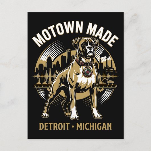 Motown Made Detroit Boxer Dog Labor & Music Pride  Briefkaart (Voorkant)