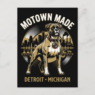 Motown Made Detroit Boxer Hond Arbeid & Muziek Tro Briefkaart