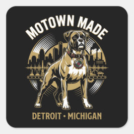 Motown Made Detroit Boxer Hond Arbeid & Muziek Tro Vierkante Sticker