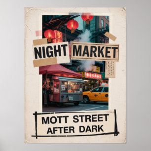 Mott street nachtlelijke markt in Chinatown Poster