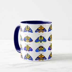 Motten in blauw, goudgeel en bruin mok