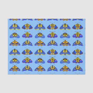 Motten in blauw, goudgeel en bruin tissuepapier