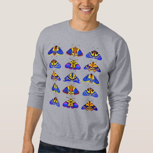 Motten in blauw, goudgeel en bruin trui (Voorkant)