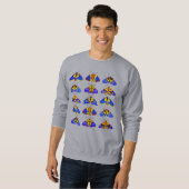 Motten in blauw, goudgeel en bruin trui (Voorkant volledig)