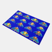 Motten in blauw, Sinaasappel en turkoois Deurmat (Schuin)