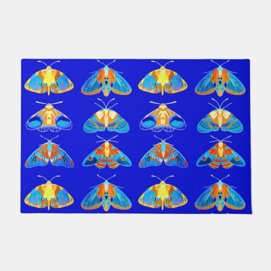Motten in blauw, Sinaasappel en turkoois Deurmat (Voorkant)