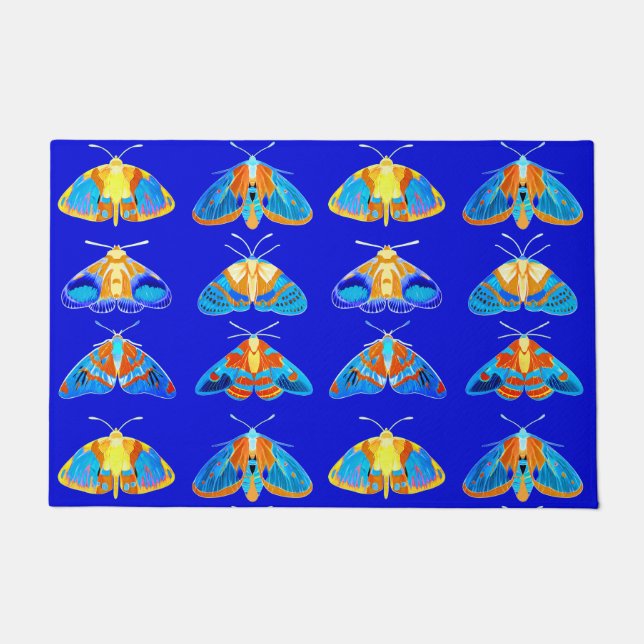 Motten in blauw, Sinaasappel en turkoois Deurmat (Voorkant)