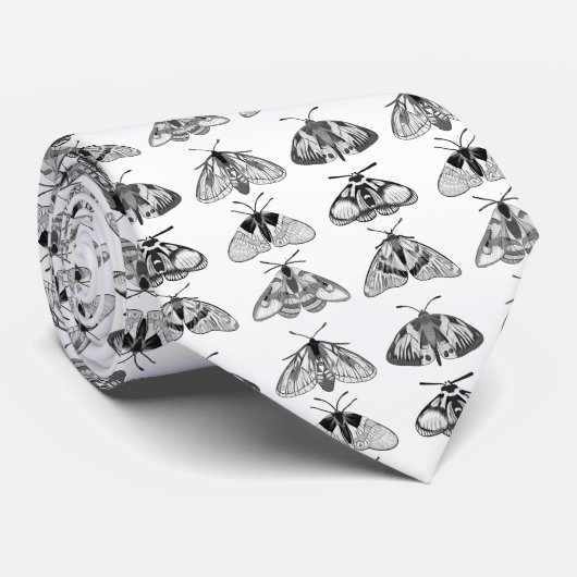 Motten in grijs, zwart en wit stropdas (Opgerold)