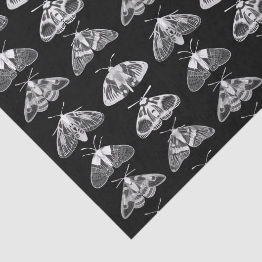 Motten in zwart, wit en grijs tissuepapier (Detail)