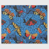 Motten op blauwe hortensia cadeaupapier (Vlak)