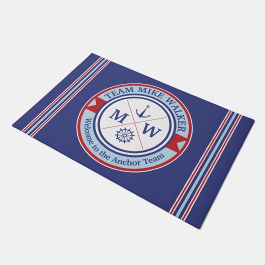 Motto monogram Nautical Logo Anchor Wheel Deurmat (Schuin)