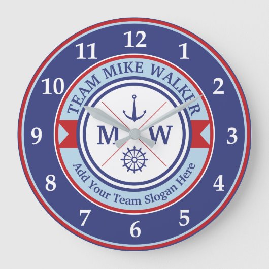 Motto monogram Nautical Logo Anchor Wheel Grote Klok (Voorkant)