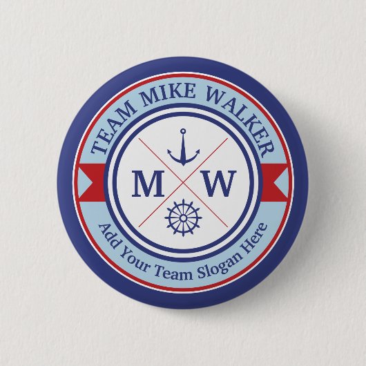 Motto monogram Nautical Logo Anchor Wheel Ronde Button 5,7 Cm (Voorkant)