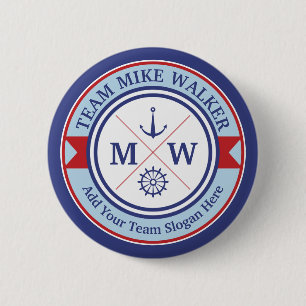 Motto monogram Nautical Logo Anchor Wheel Ronde Button 5,7 Cm