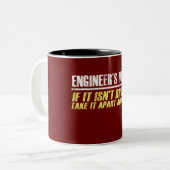 Motto van de ingenieur tweekleurige koffiemok (Voorkant links)