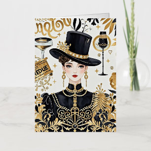 Moulin rouge-stijl, zwart en goud, Rijke luxe Folie Wenskaart
