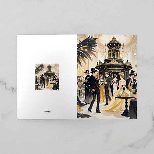 Moulin rouge stijl, zwart en goud, Rijke luxe Folie Wenskaart (Buiten Laag)