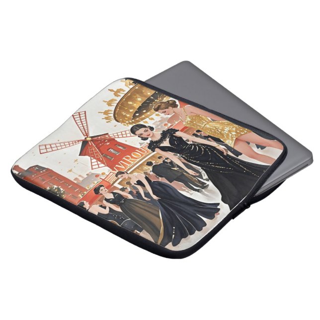Moulin rouge stijl, zwart en goud, Rijke luxe Laptop Sleeve (Voorkant top)