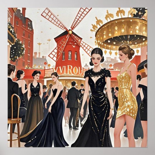 Moulin rouge stijl, zwart en goud, Rijke luxe Poster (Voorkant)