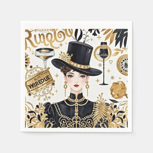 Moulin rouge stijl, zwart en goud, Rijke luxe Servet (Voorkant)