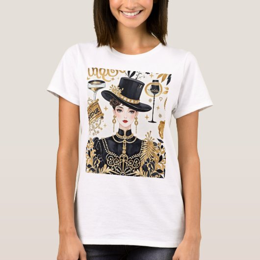 Moulin rouge stijl, zwart en goud, Rijke luxe T-shirt (Voorkant)