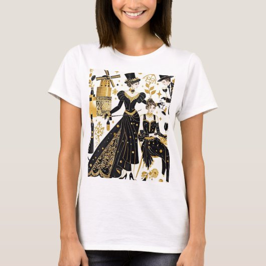 Moulin rouge stijl, zwart en goud, Rijke luxe T-shirt (Voorkant)